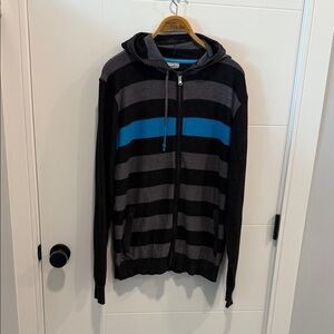 Burnside Men's Black and Gray Zip-Up Sweater with Blue Stripe size XXL NWT